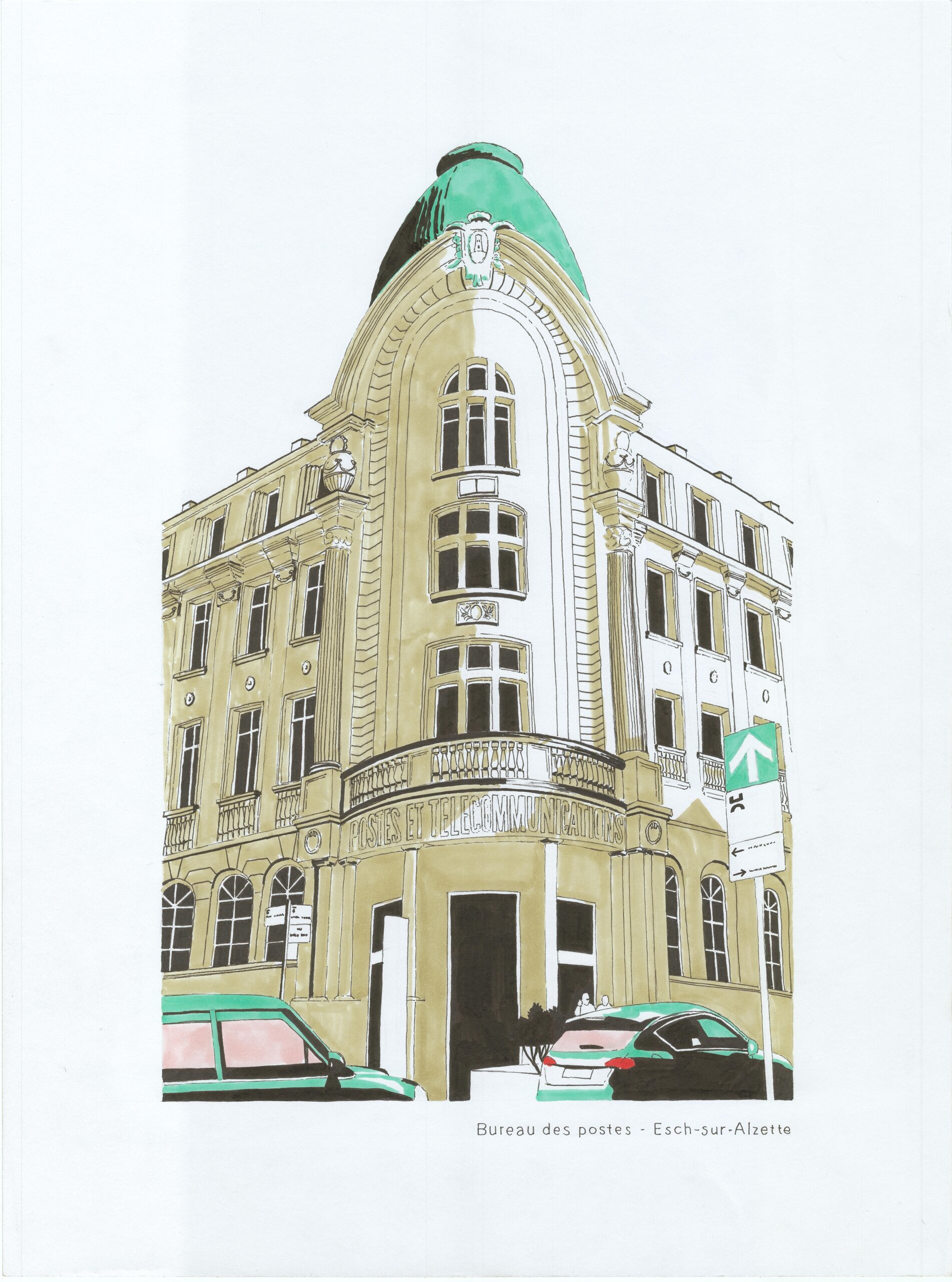 Illustration - Série urbaniste Bureau des Postes - Esch-sur-Alzette